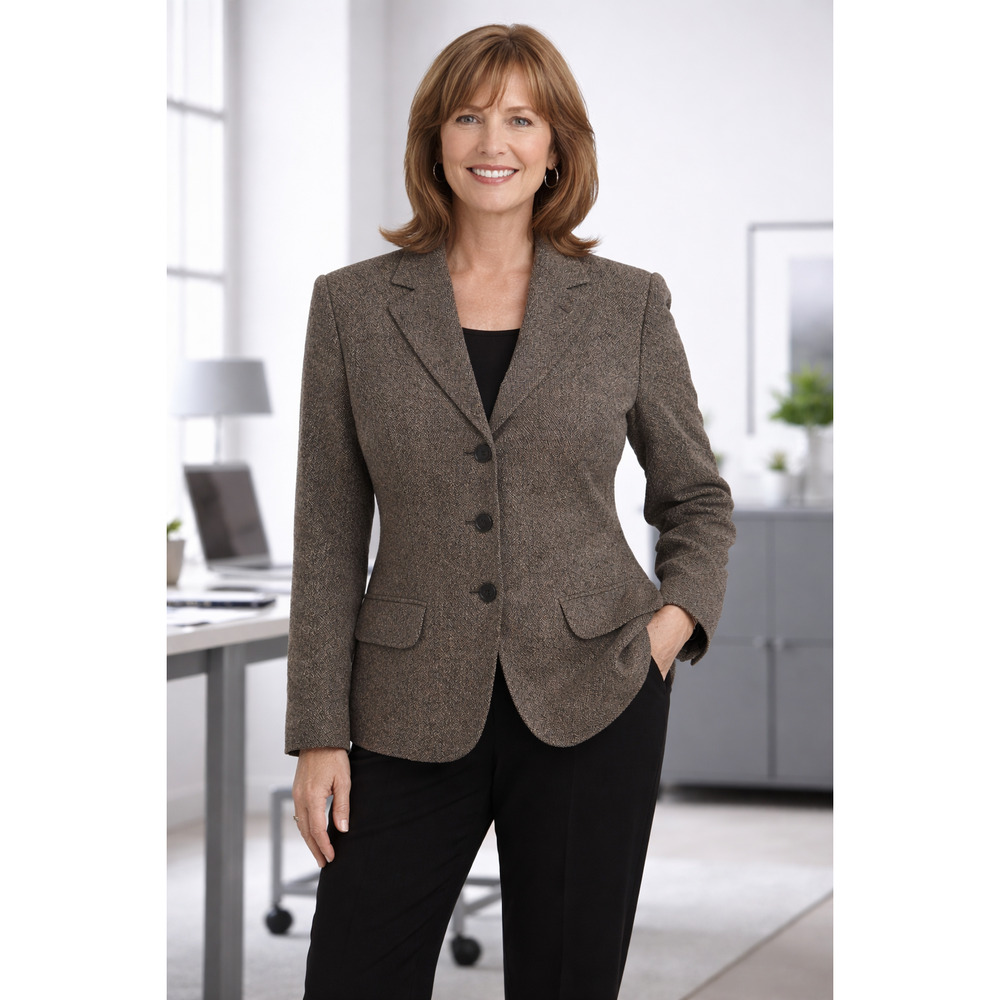 Vtg Jones of New York Women Blazer Wool Blend 12 Tweed Brown Black Lined Career